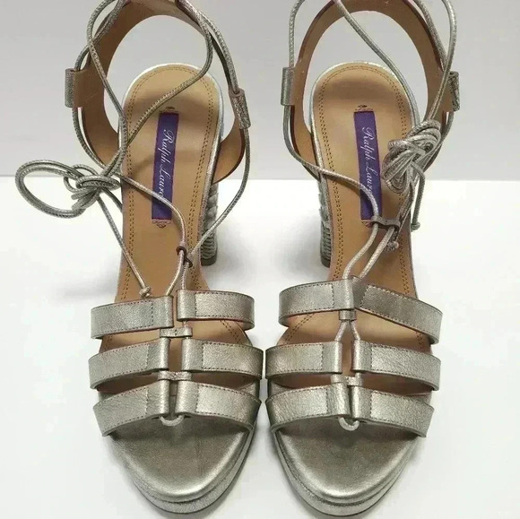 Ralph Lauren Purple Label Womens Heels Sandals Size 36.5 US 6 Metallic NEW Atida - Picture 2 of 8